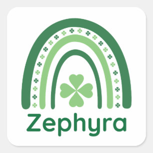 Zephyra Name Clover Boho Rainbow Square Sticker