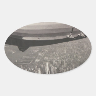 Zeppelin over New York City Oval Sticker