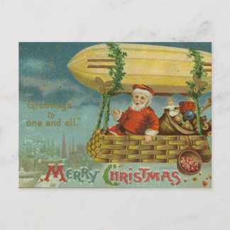 Zeppelin Santa Vintage Victorian Funny Christmas Holiday Postcard