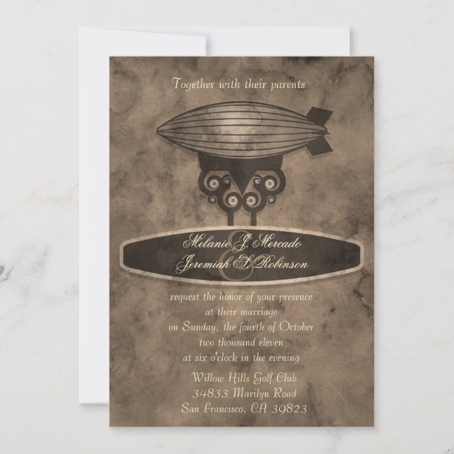 Zeppelin Steampunk Wedding Invitation (Front)