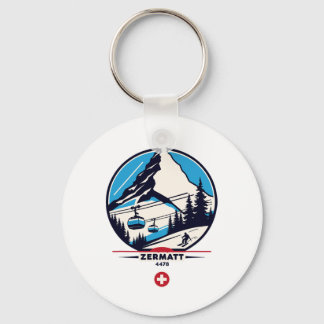 Zermatt 4478 - Skiing On The Problemhorn  Keychain