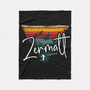 Zermatt Alpine Skiing Vintage Swiss Alps Switzerla Fleece Blanket