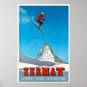Zermatt Alps Switzerland Vintage Travel Poster