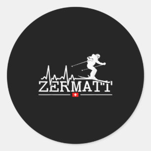 Zermatt Heartbeat Alpine Skiing Swiss Alps Switzer Classic Round Sticker