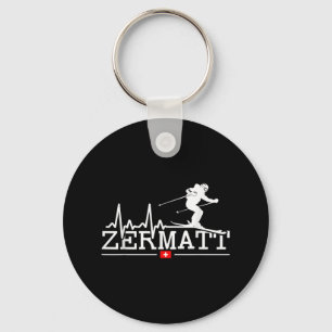 Zermatt Heartbeat Alpine Skiing Swiss Alps Switzer Keychain