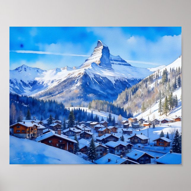Zermatt Matterhorn Switzerland Watercolor Poster (Front)