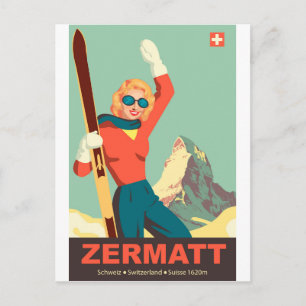 Zermatt Ski Girl, Switzerland Postcard