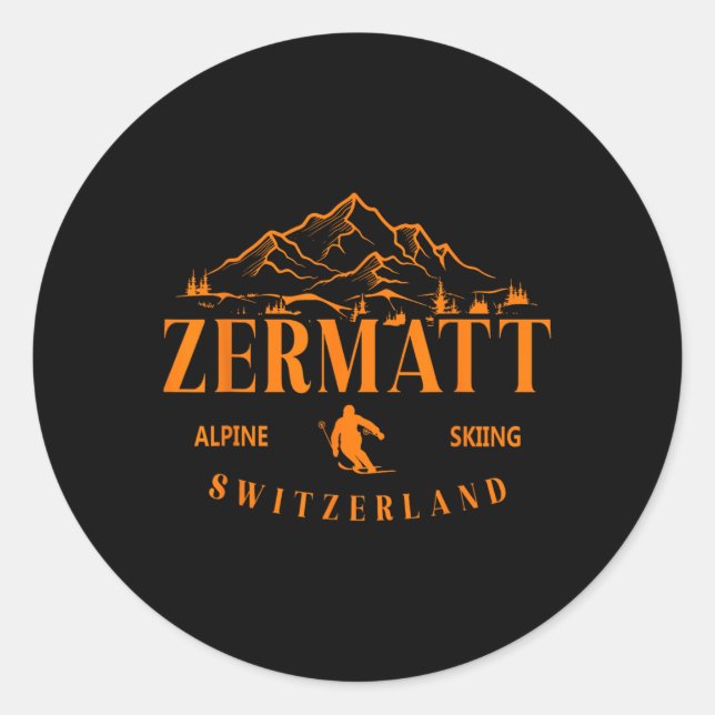 Zermatt Swiss Alps Alpine Skiing Switzerland Mount Classic Round Sticker (Front)