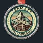 Zermatt Switzerland Illustration Travel Art Badge Metal Ornament<br><div class="desc">Zermatt retro vector travel design. Zermatt,  in southern Switzerland’s Valais canton,  is a mountain resort renowned for skiing,  climbing and hiking.</div>