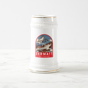 Zermatt Switzerland Illustration Travel Art Retro Beer Stein