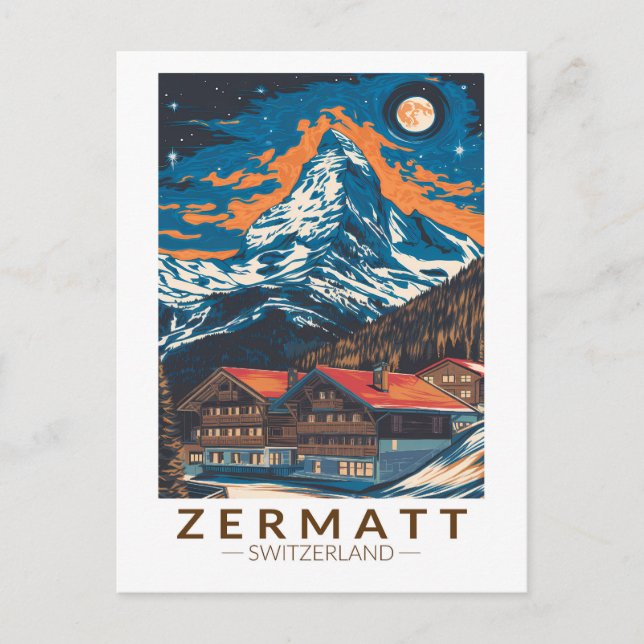Zermatt Switzerland Matterhorn Travel Art Vintage Postcard (Front)