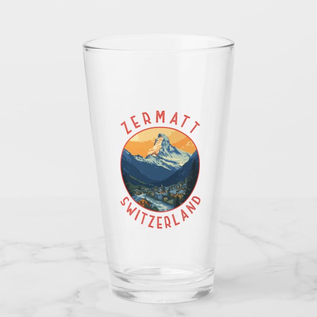 Zermatt Switzerland Retro Distressed Circle Glass (Front)