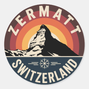Zermatt Switzerland Swiss Alps Retro Classic Round Sticker