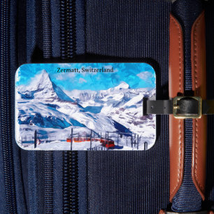 Zermatt Switzerland Swiss Alps Winter Watercolor Luggage Tag