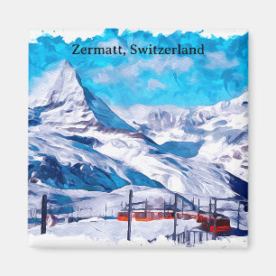 Zermatt Switzerland Swiss Alps Winter Watercolor Magnet