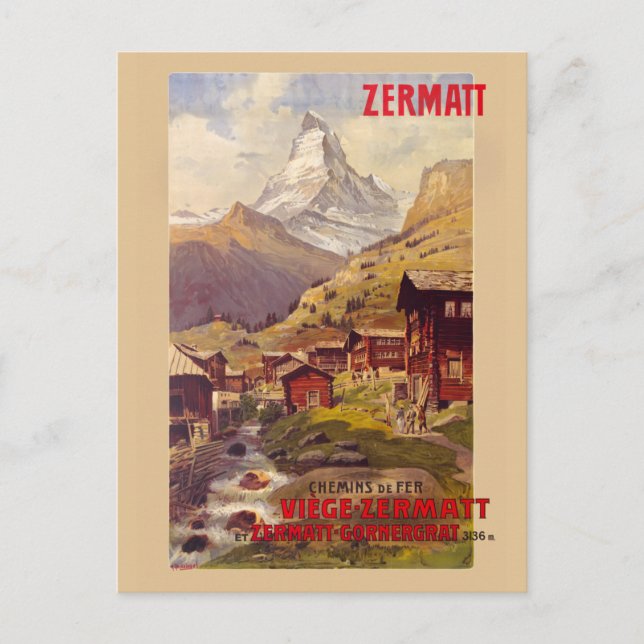 Zermatt Switzerland Vintage Poster 1900 Postcard (Front)