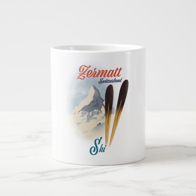 Zermatt Switzerland vintage ski poster Large Coffee Mug (Front)
