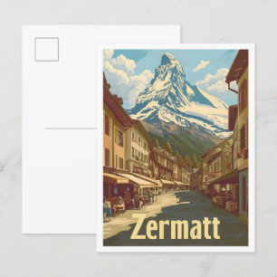 Zermatt Switzerland Vintage Travel Illustration Postcard