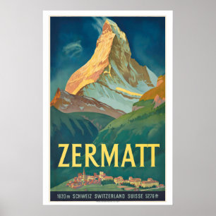 Zermatt Switzerland Vintage Travel Poster - Framed