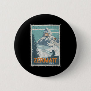 Zermatt Switzerland Winter Skiing Snowboarding Ski 2 Inch Round Button