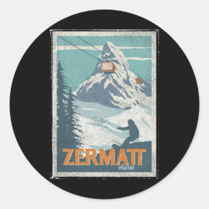 Zermatt Switzerland Winter Skiing Snowboarding Ski Classic Round Sticker