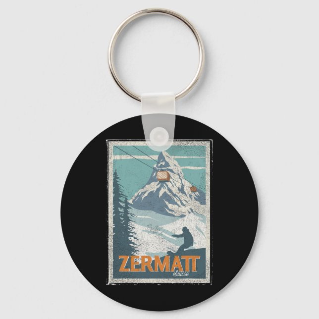 Zermatt Switzerland Winter Skiing Snowboarding Ski Keychain (Front)