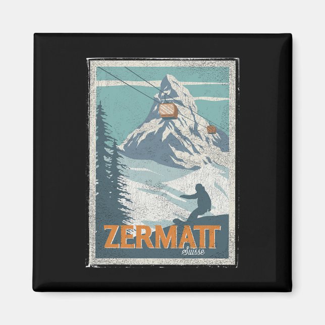 Zermatt Switzerland Winter Skiing Snowboarding Ski Magnet (Front)