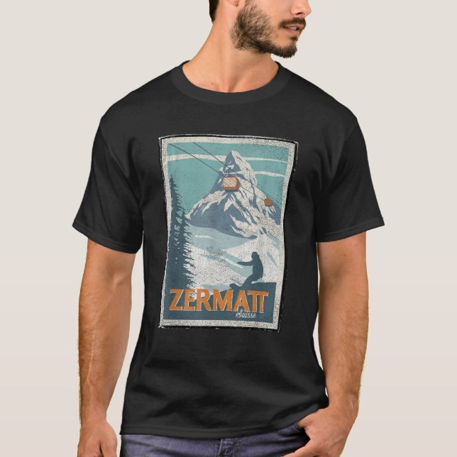 Zermatt Switzerland Winter Skiing Snowboarding Ski T-Shirt (Front)