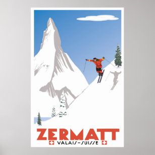Zermatt,Valais, Switzerland, Ski Poster