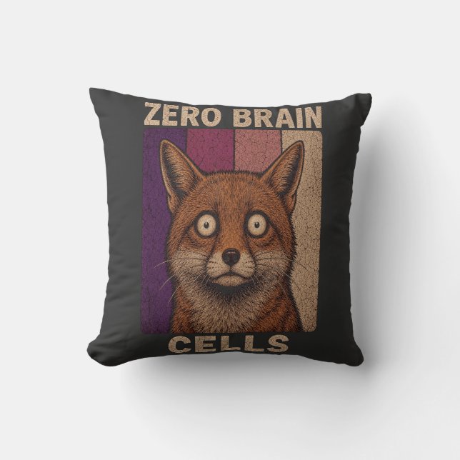 Zero Brain Cells Fox Meme – Funny Cute Animal  Throw Pillow (Front)