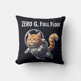 Zero G, Full Floof! Adorable Space Cat Throw Pillow