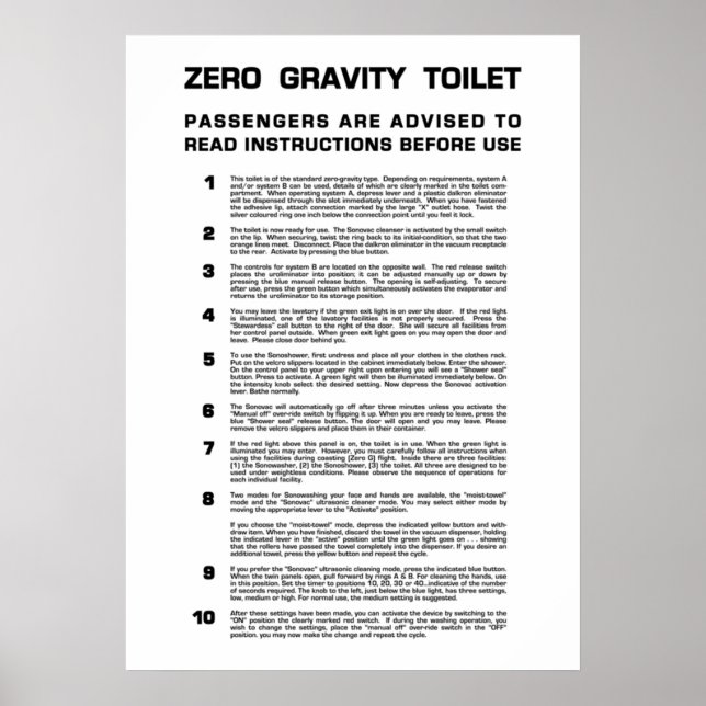 Zero Gravity Bathroom  Full black text Poster (Front)