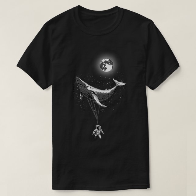 Zero Gravity Sea  Whale Holding Astronaut Space Mo T-Shirt (Design Front)