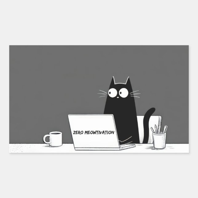 Zero Meowtivation Cat – Funny Lazy Work Cartoon Sticker (Front)