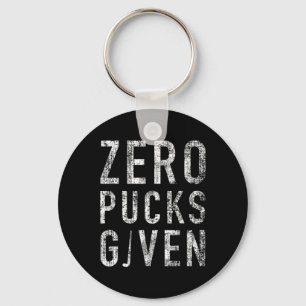 Zero Pucks Given Funny Rude Ice Hockey Stick Pun Keychain