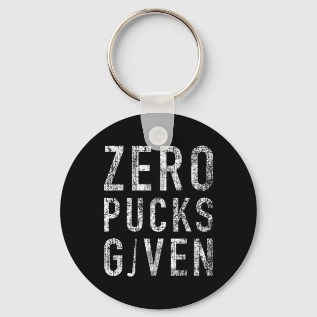 Zero Pucks Given Funny Rude Ice Hockey Stick Pun  Keychain (Front)