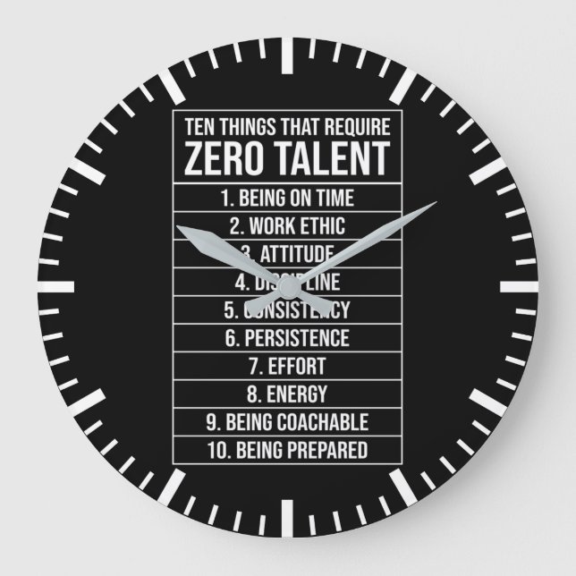 Zero Talent Required - Success Motivational Large Clock (Front)