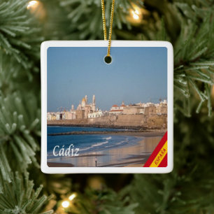 zES028 CADIZ panorama Spain, Ceramic Ornament