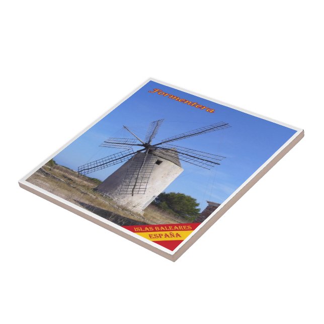 zES062 FORMENTERA WINDMIL, Balearic Spain, Tile (Side)