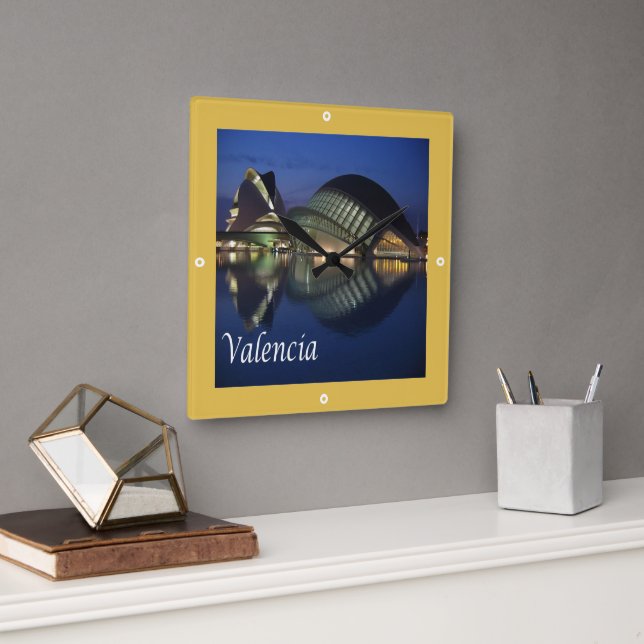 zES100 VALENCIA panorama, Spain, Square Wall Clock (Office)