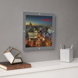 zES118 MADRID City, Spain, Europe, Square Wall Clock