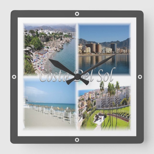 zES156 COSTA DEL SOL, Spain, Square Wall Clock (Front)
