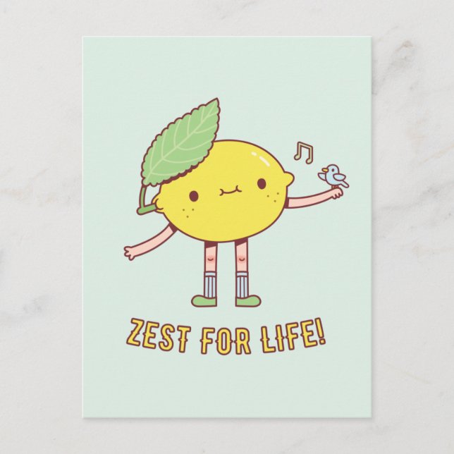 Zest For Life Cute Lemon and Bird Positive Postcard (Front)