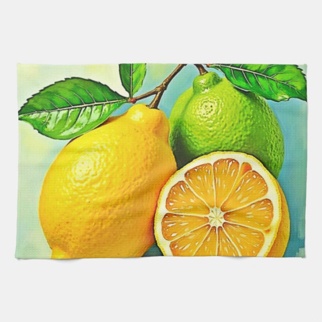 Zesty Citrus Burst of Sunshine Design Kitchen Towel (Horizontal)