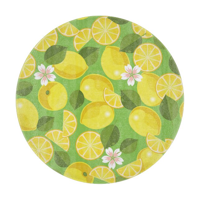 Zesty Lemon: Citrus Pattern Delight Cutting Board (Front)
