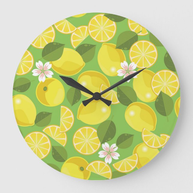 Zesty Lemon: Citrus Pattern Delight Large Clock (Front)