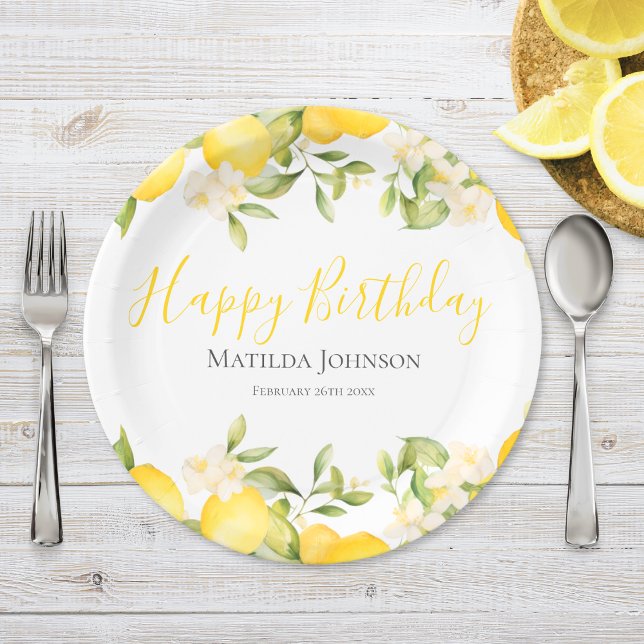 Zesty Lemons Fun Yellow Birthday Party Paper Plate (Mockup View)