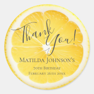 Zesty Lemons Fun Yellow Birthday Party Thank You Classic Round Sticker