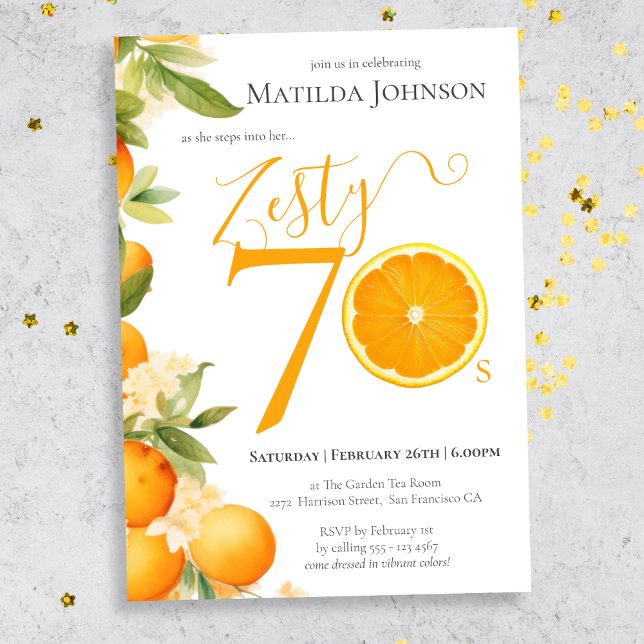 Zesty Orange 70th Birthday Party Invitation (Mockup View)