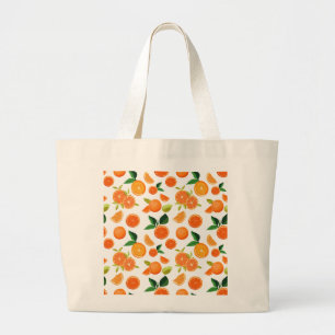 Zesty Orchard' Vibrant Orange & Leaf Pattern Large Tote Bag